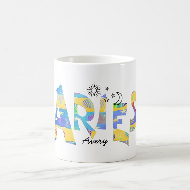 Caneca De Café Personalize o nome das ARIES de aniversário Zodiac (Centro)