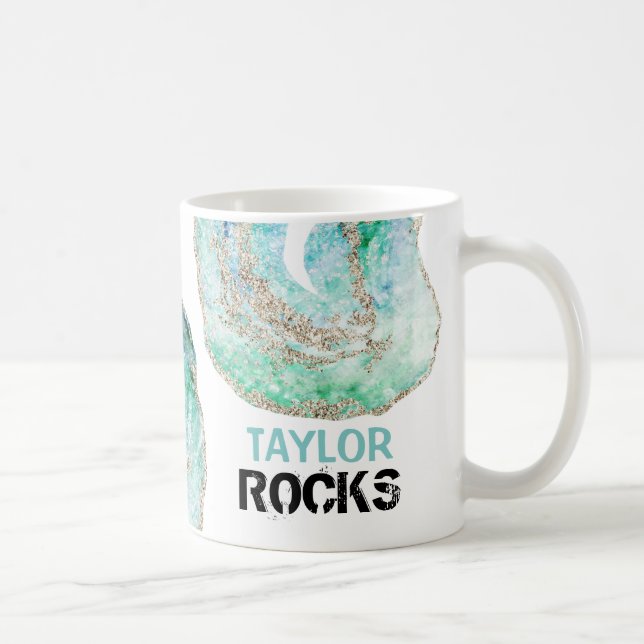 Caneca De Café *~* Personalize o NOME ROCKS Geode Glitter Dourado (Direita)