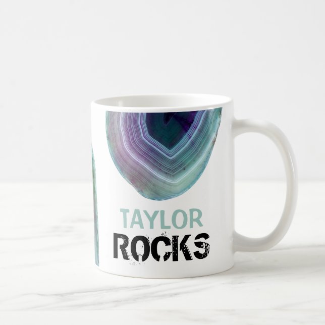 Caneca De Café *~* Personalize o NOME ROCKS Magneta Pastels Teal (Direita)