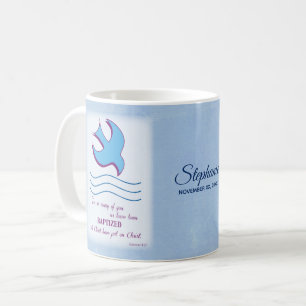Caneca De Café Personalize, pomba do batismo adulto em azul