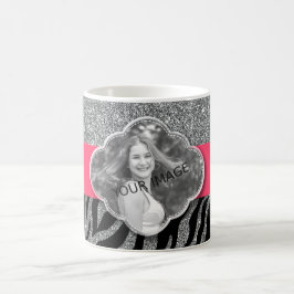 Caneca De Café Personalize Sua Imagem Silver Glitter Zebra Rosa R