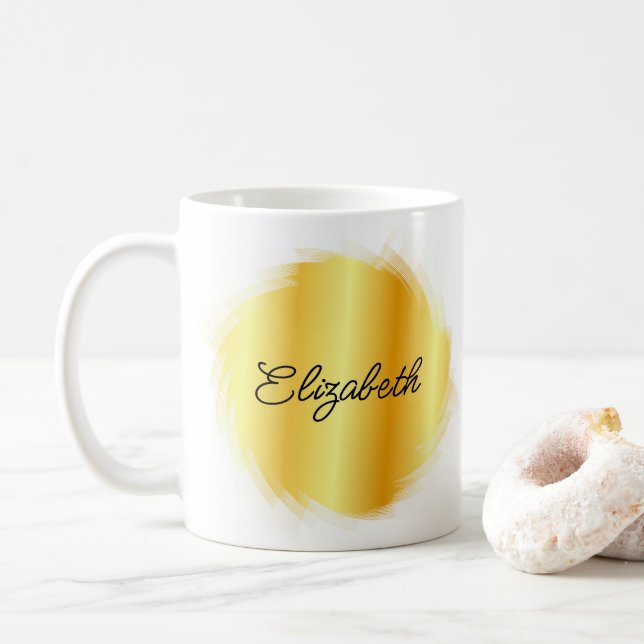 Caneca De Café Personalize sua tendência de Modelo de nome caligr (Com Donut)