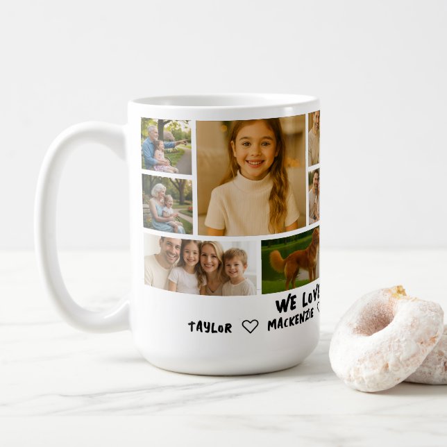 Caneca De Café Personalized 14 Photo Template Collage and Text  (Com Donut)