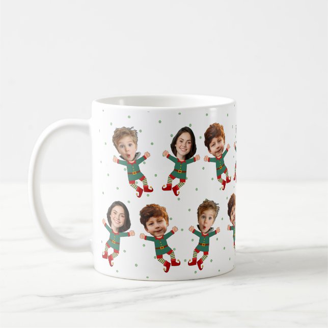 Caneca De Café Personalized 3 Photos Face Funny Christmas Elf Kid (Esquerda)