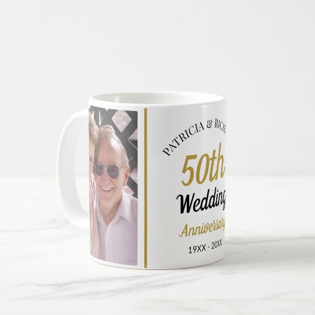 Caneca De Café Personalized 50th Gold Anniversary 2 Photo Collage (Frente Esquerda)