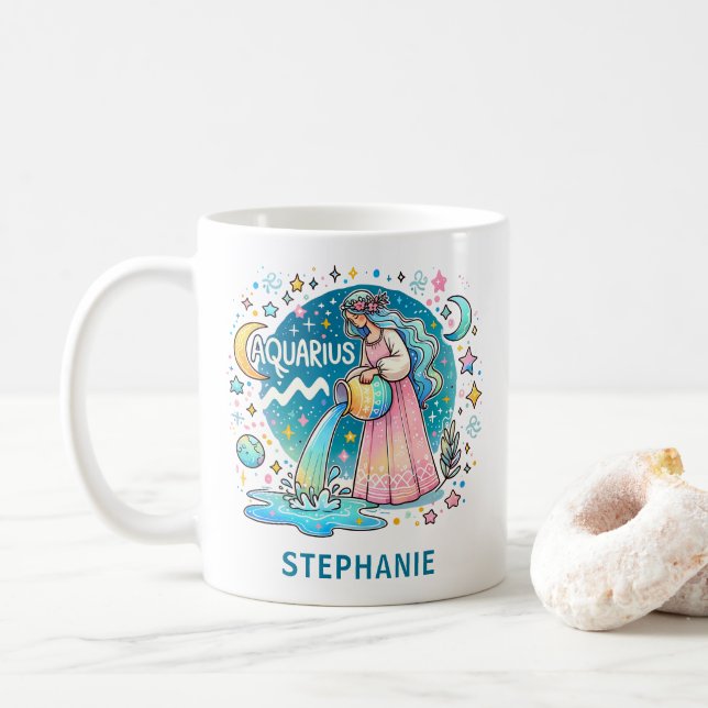 Caneca De Café Personalized Aquarius Zodiac Water Bearer  (Com Donut)