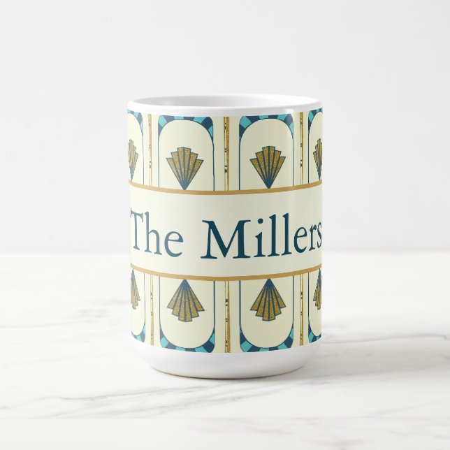 Caneca De Café Personalized Art Deco Teal & Gold Geometric (Centro)