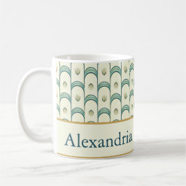 Caneca De Café Personalized Art Deco Teal & Gold Geometric