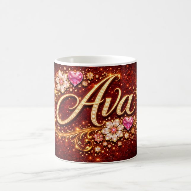 Caneca De Café Personalized Ava Mug Gold Pink Heart Romantic Gift (Centro)