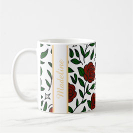 Caneca De Café Personalized Beauty and Beast Garden Rose Name Red