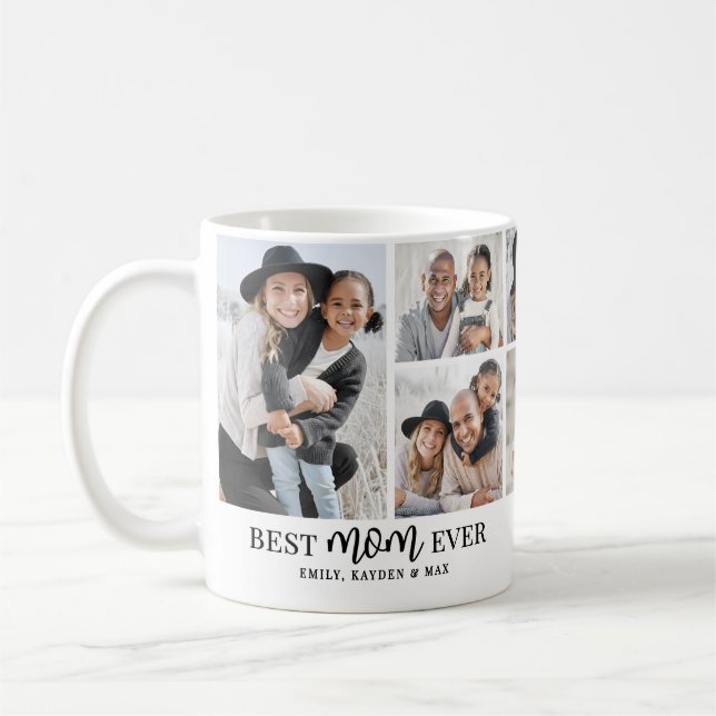 Caneca De Café Personalized Best Mom Photo Collage (Esquerda)