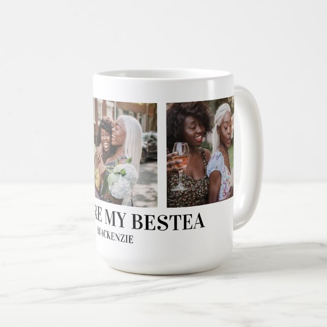 Caneca De Café Personalized Bestea (bestie + tea) text 3 photos (Frente Esquerda)