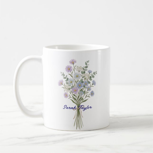 Caneca De Café Personalized Birth Flower Aster Custom (Esquerda)