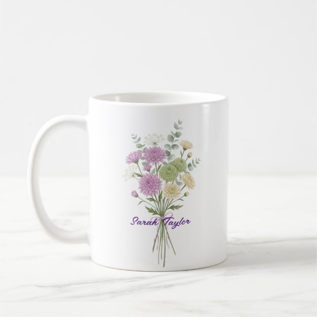 Caneca De Café Personalized Birth Flower Chrysanthemum Custom (Esquerda)