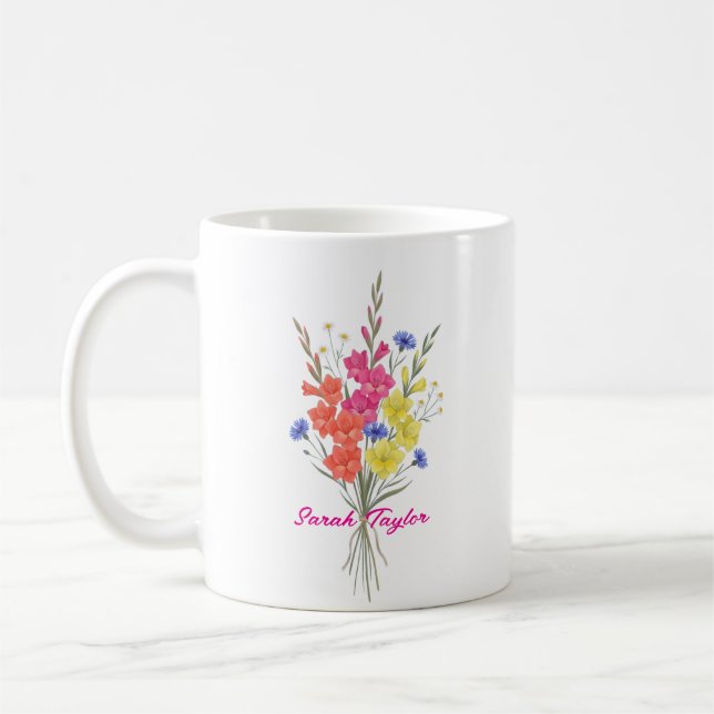 Caneca De Café Personalized Birth Flower Gladiolus Custom (Esquerda)