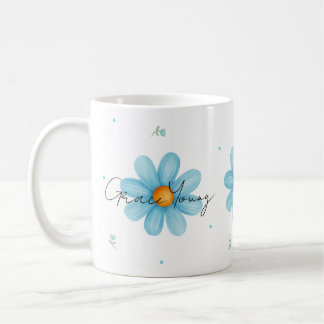 Caneca De Café Personalized Blue Daisy Floral Name Custom Design