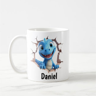 Caneca De Café Personalized Blue Dinosaur Mug | Kids Gift