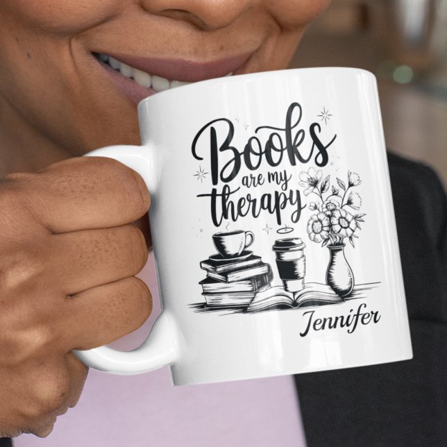 Caneca De Café Personalized Books Are My Therapy Bookworms (Books are my therapy mug)
