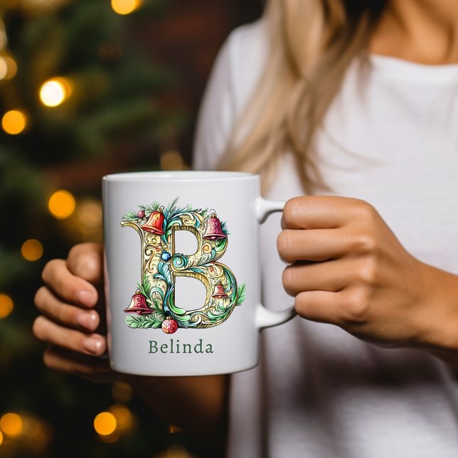 Caneca De Café Personalized Christmas B Initial Monogram (Personalized Christmas B Initial Monogram Coffee Mug)