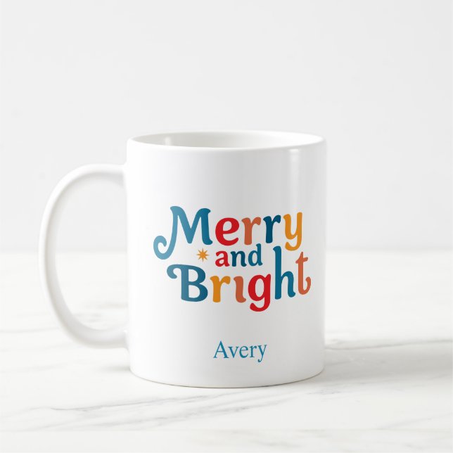 Caneca De Café Personalized Christmas Colorful merry and bright (Esquerda)