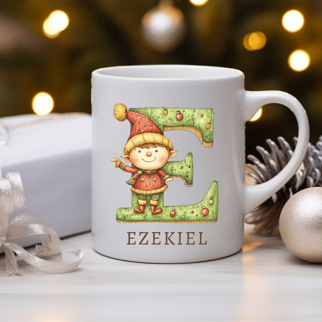 Caneca De Café Personalized Christmas Elf Initial E Monogram (Personalized Christmas Elf Initial E Monogram Coffee Mug)