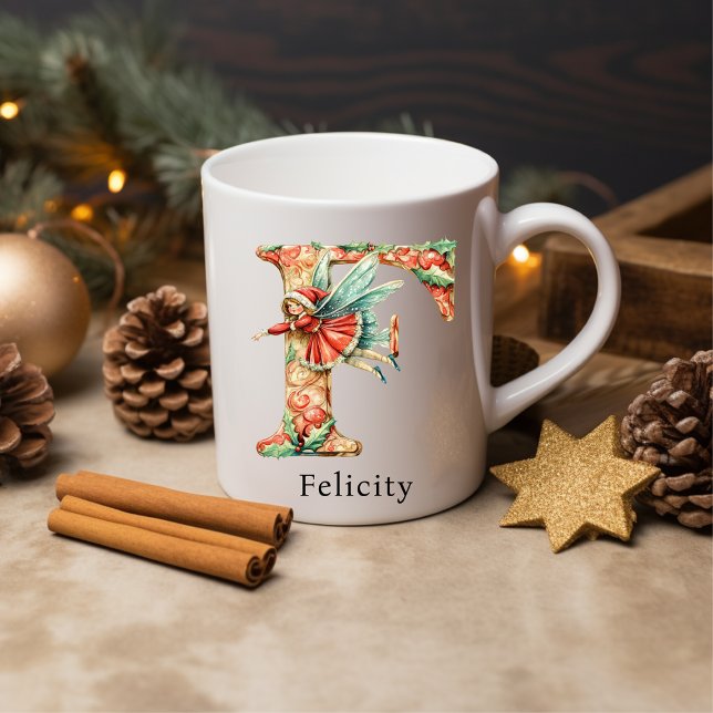 Caneca De Café Personalized Christmas Fairy Monogram Initial F (Personalized Christmas Fairy Monogram Initial F Coffee Mug)