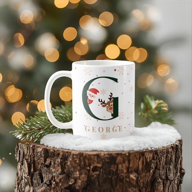 Caneca De Café Personalized Christmas Monogram G Mug (Criador carregado)