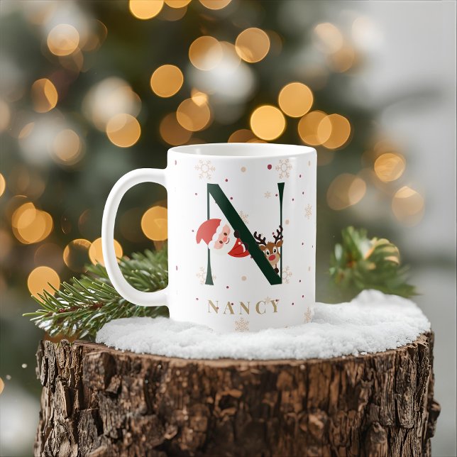 Caneca De Café Personalized Christmas Monogram N Mug (Criador carregado)