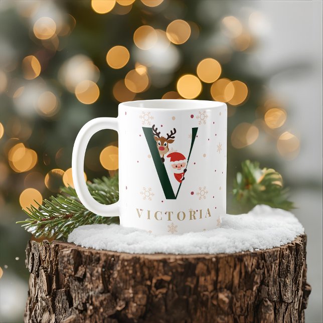 Caneca De Café Personalized Christmas Monogram V Mug (Criador carregado)