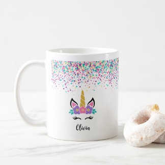 Caneca De Café Personalized Confetti Unicorn Mug – Polka Dot mug