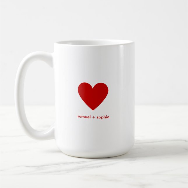 Caneca De Café Personalized Couples Modern Minimal Red Heart (Esquerda)