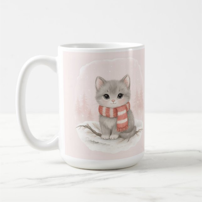 Caneca De Café Personalized Cute Kitten Winter Mug (Esquerda)