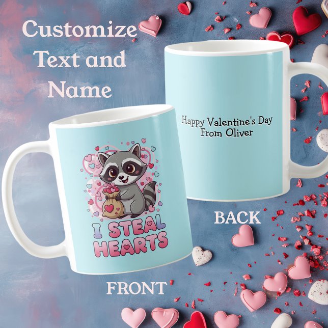 Caneca De Café Personalized Cute Raccoon Valentine's Day (Criador carregado)