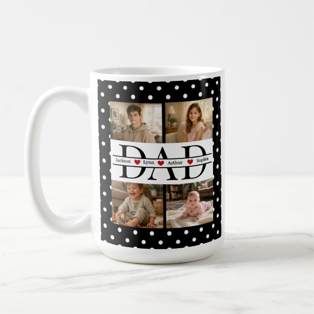 Caneca De Café Personalized Dad Photo Collage & Kids Name (Esquerda)