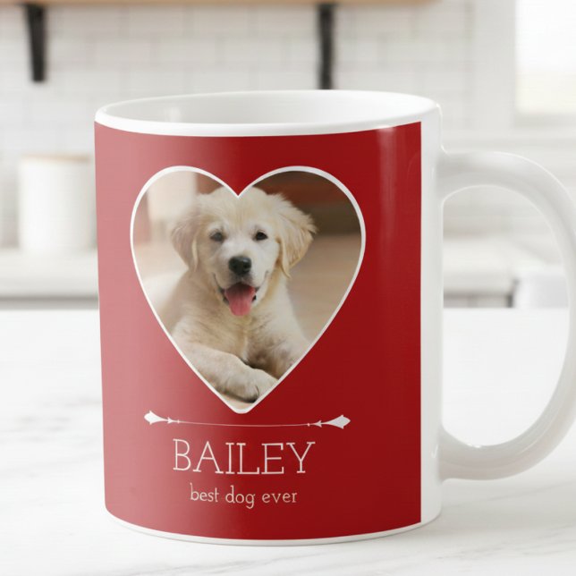 Caneca De Café Personalized Dog Photo (cute red best dog ever mug with custom puppy dog photo in heart frame, gift for dog parents )