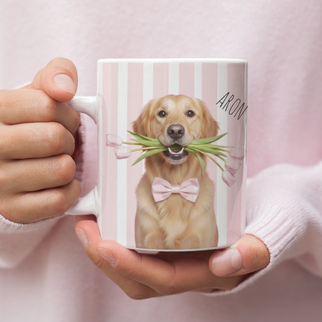 Caneca De Café Personalized Dog Photo Mug with Flowers  (Criador carregado)