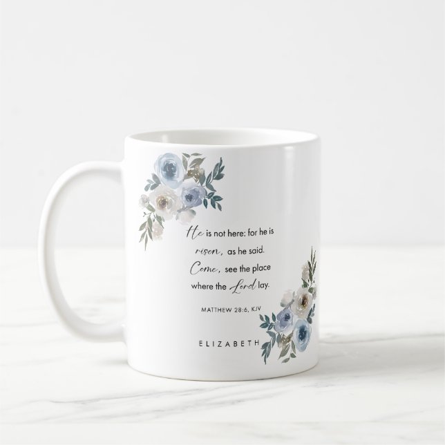 Caneca De Café Personalized Easter Bible Verse Matthew 28:6 (Esquerda)