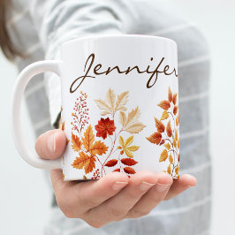 Caneca De Café Personalized Elegant Fall Floral Embroidered