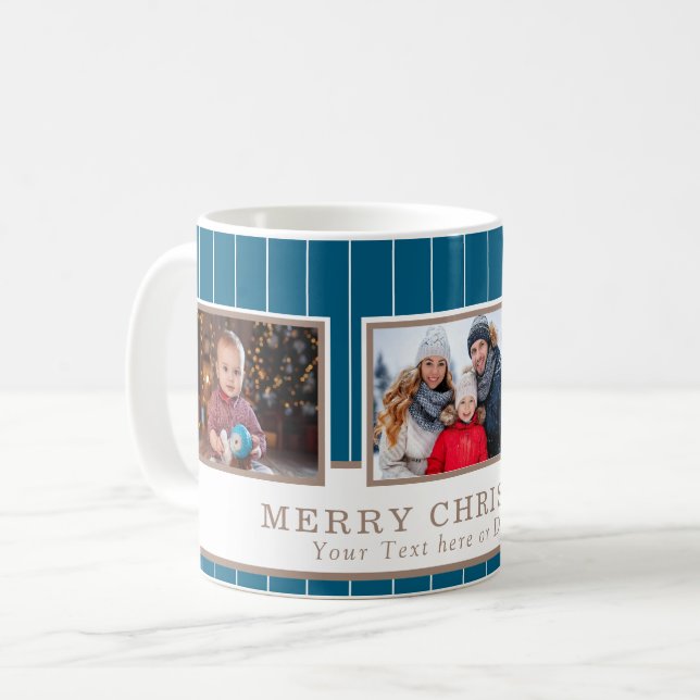 Caneca De Café Personalized Family 3 Photo Collage Christmas  (Frente Esquerda)