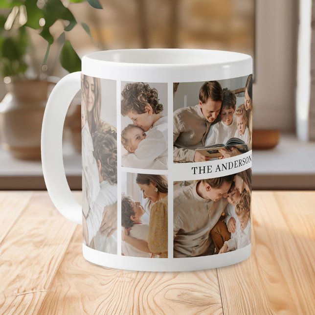 Caneca De Café Personalized Family 8 Photo Collage (Criador carregado)