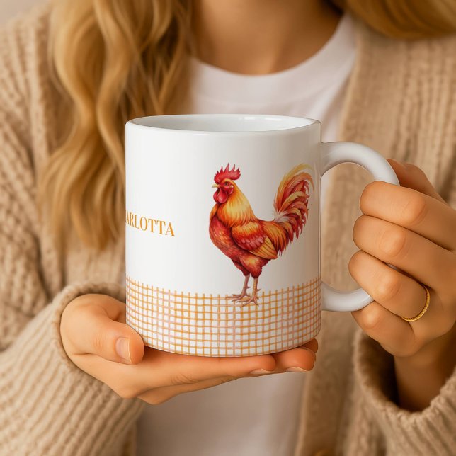 Caneca De Café Personalized Farmhouse Rooster Name Mug (Criador carregado)