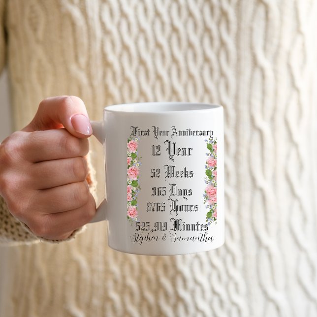 Caneca De Café Personalized first  year anniversary typography  (Criador carregado)