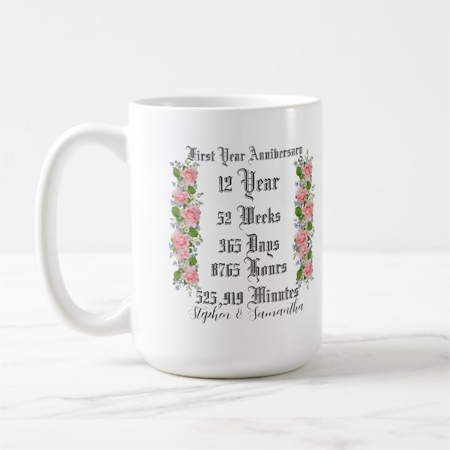 Caneca De Café Personalized first  year anniversary typography  (Esquerda)