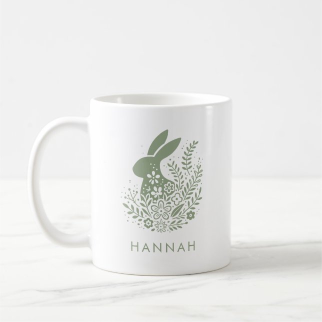 Caneca De Café Personalized Floral Easter Bunny (Esquerda)