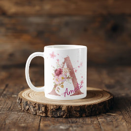 Caneca De Café Personalized Floral Initial Mug - Letter A