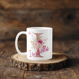 Caneca De Café Personalized Floral Initial Mug – Letter I