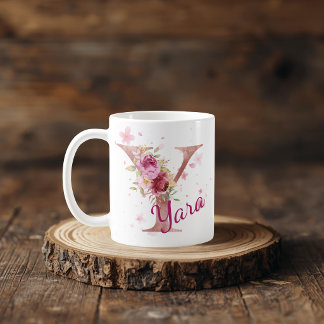 Caneca De Café Personalized Floral Initial Mug – Letter Y