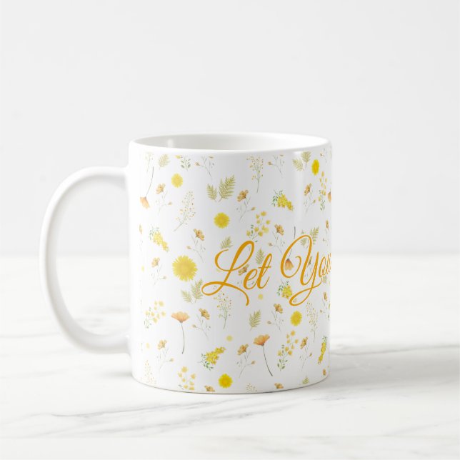 Caneca De Café Personalized Floral Mug with Custom Name or Text (Esquerda)
