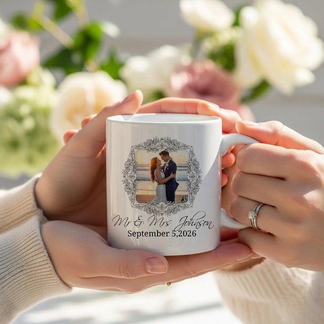 Caneca De Café Personalized frame newlyweds mug (Criador carregado)