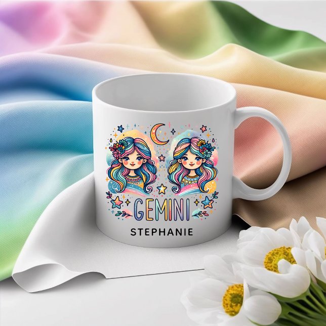 Caneca De Café Personalized Gemini Colorful Astrology Zodiac (Personalized Gemini Colorful Astrology Zodiac Coffee Mug)